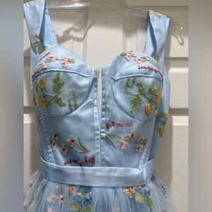 Girls' Light Blue Embroidered Tulle Dress